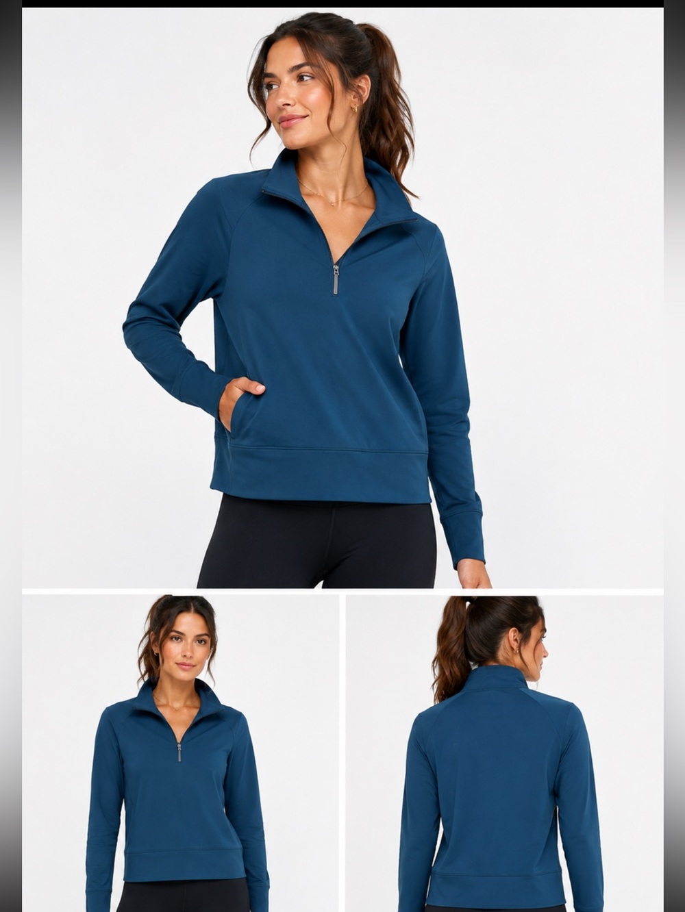Lululemon teal blue quarter zip top size medium gym workout activewear